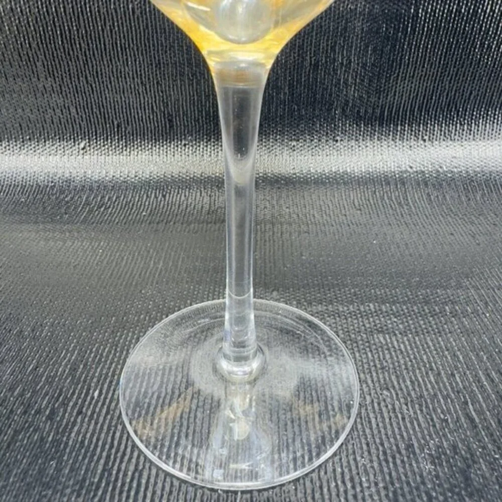 Pier 1 Crackle Glass Goblet Glasses Cups Stemware Gold Yellows Luster Finish VTG